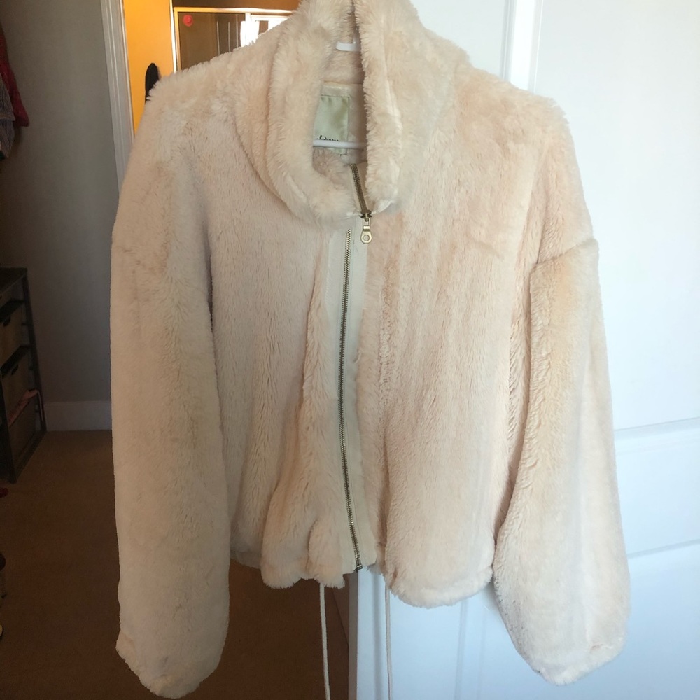 Anthropologie faux fur teddie zip up jacket